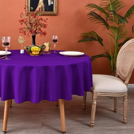 

XIACOCO-Purple 210 Gsm Water & Stain Resistant Round Tablecloth For Circle Table - Solid 48 Inch Table Cloth Cover In Wrinkle Free Durable Washable Polyester Fabric For Wedding Party Banquet