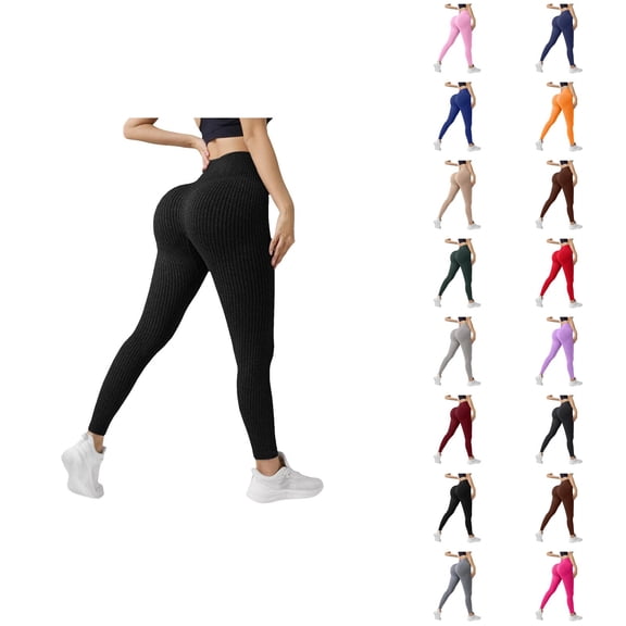 Ribbed Leggings for Women High Waisted Tummy Control Lifting Leggings Stretch Soft Workout Yoga Pants