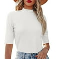 thumbnail image 2 of Bibifish Womens T-Shirts Casual High Collar Short Sleeve Crop Tops Knitted Tight Elastic Trendy Formal Casual Basic T Shirts Tops, 2 of 4