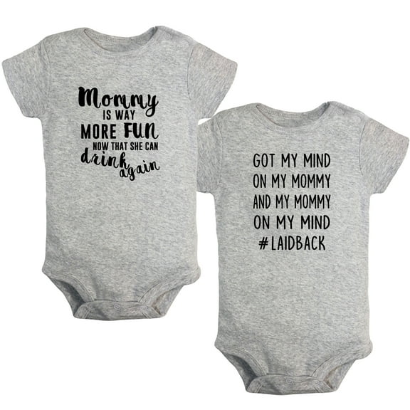 iDzn Pack of 2, Got My Mind On My Mommy & Mommy Is Way More Fun Now That She Can Drink Again Funny Rompers For Babies, Newborn Baby Unisex Bodysuits, Infant Jumpsuits, Toddler One-Piece Oufits
