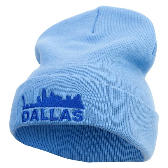 Dallas City Skyline Embroidered 12 Inch Long Knitted Beanie - Sky Blue OSFM