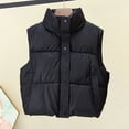 thumbnail image 4 of Winter Women Vest Coat Thickened Padded Button Closure Stand-up Collar Drawstring Hem Sleeveless Solid Color Windproof Heat Retention Outdoor Down Coat, 4 of 8
