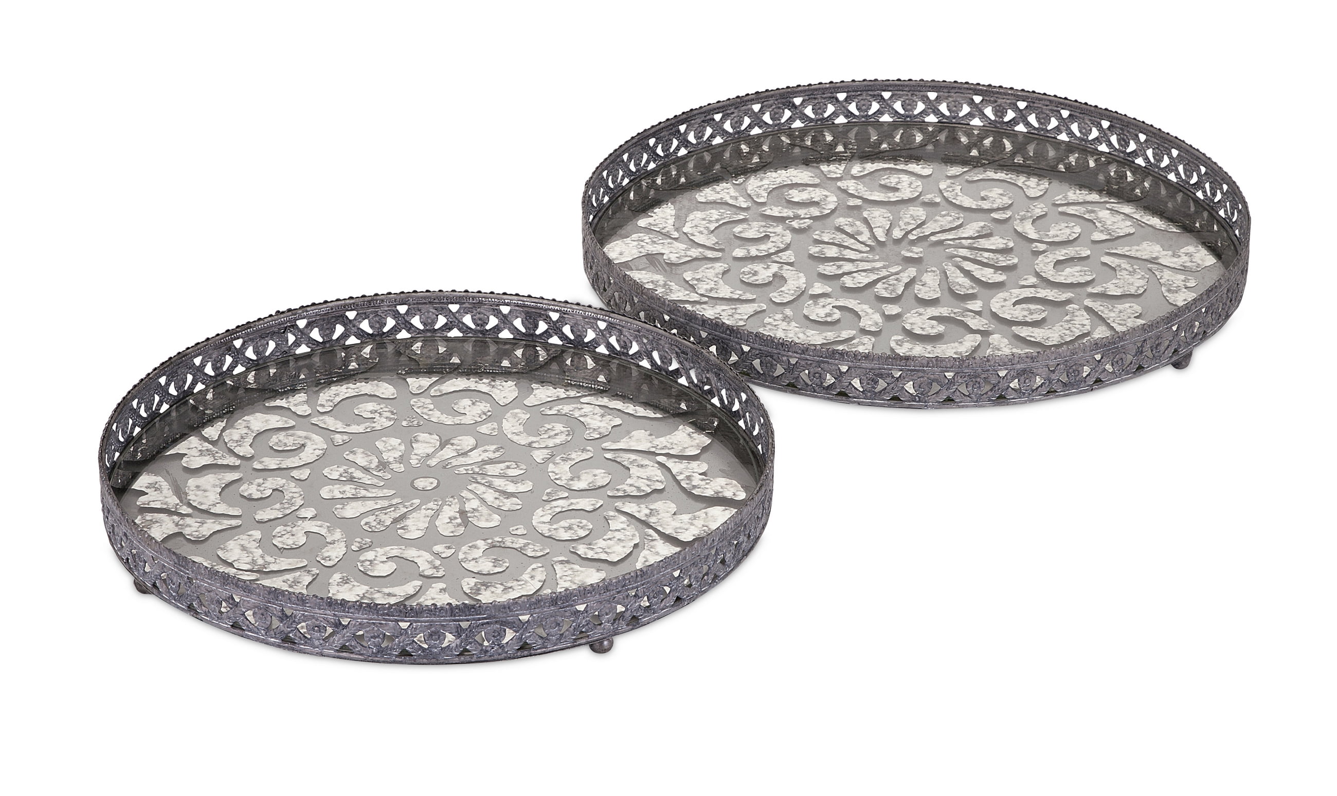 Designer Myers Glass and Metal Trays Set of 2
