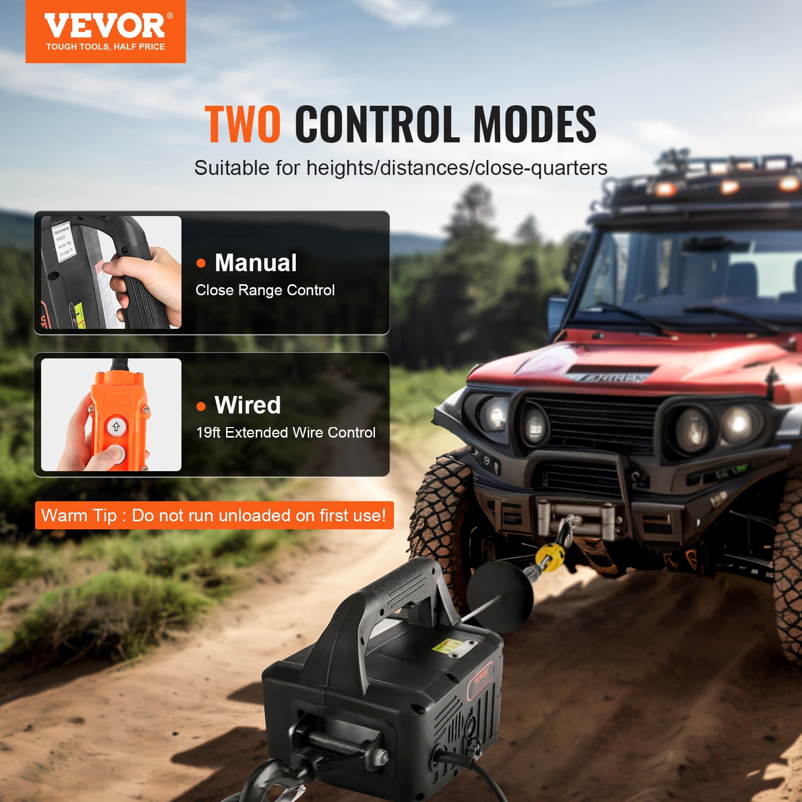 KFFKFF 2-in-1 Portable Electric Hoist Power Winch 1100 lbs Wired Remote Control