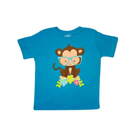 

Inktastic Cute Monkey With Eyeglasses Colorful Flowers Gift Toddler Boy or Toddler Girl T-Shirt