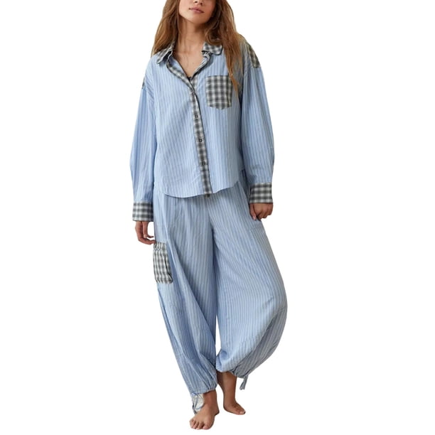 Pijamas de Dos Piezas Gibobby Conjunto navideño para mujer camisa de manga larga pantalones M