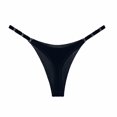 thumbnail image 1 of Sexy Metal Letter Buckle Splicing Thong Women Girl Satin Underwear Lingerie Seamless Panties High Fork Briefs M BLACK, 1 of 8