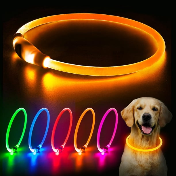 5 collares de perro LED Flashseen, collar iluminado brillante recargable por USB, luces de seguridad de TPU resistentes al agua cortables para perros pequeños, medianos y grandes