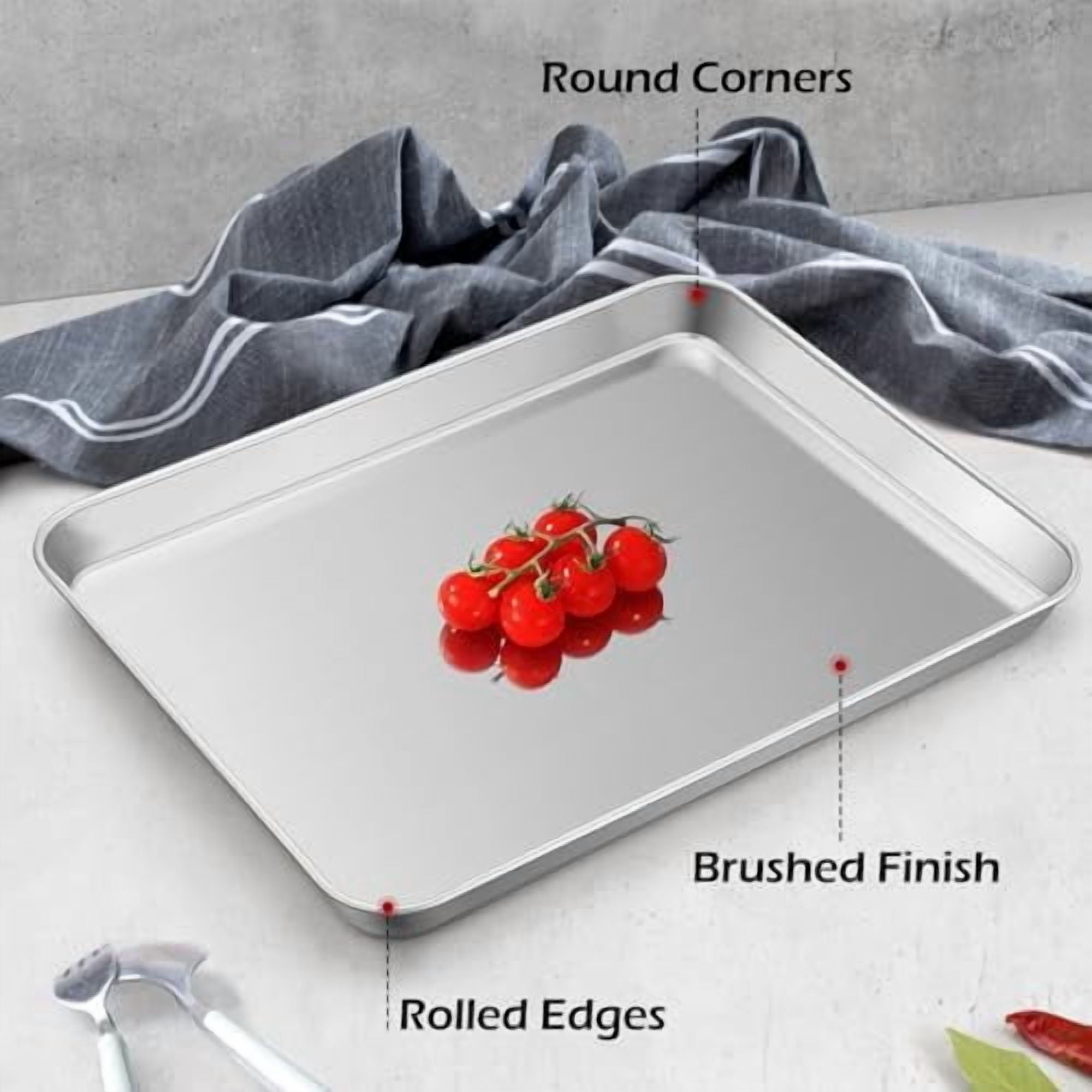 16x12IN Stainless Steel Baking Sheets Pan,  2 Pack Stainless Steel Cookies Sheets for Baking, 1IN Deep Metal Toaster Jelly Roll Pan Tray for Oven, Dishwasher Safe