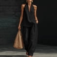 thumbnail image 2 of Ahabrexf 2 Pc Set for Women Solid Color Sleeveless Top and Elastic Waist Pants with Pockets Summer Casual Outfit, 2 of 9