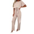 thumbnail image 5 of Women's Short Sleeve Jumpsuits and Rompers Casual Wide Leg Tie Waist One Piece Summer Overalls Outfit, 5 of 5