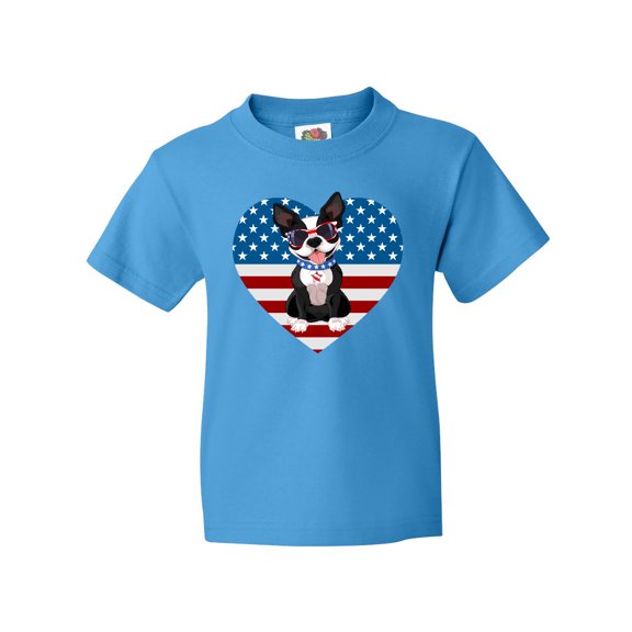 Inktastic Boston Terrier Dog US Flag July 4th Youth T-Shirt