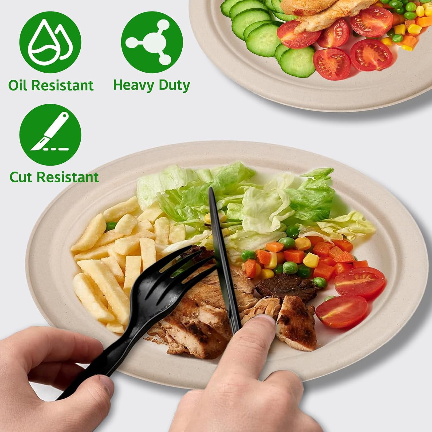 120 Pack Oval Paper Plates,12.5 Inch Disposable Paper Plates,Super Strong Oval Paper Dinner Plates,Compostable Biodegradable Sugarcane Plates for BBQ,Party,Picnic(Brown)