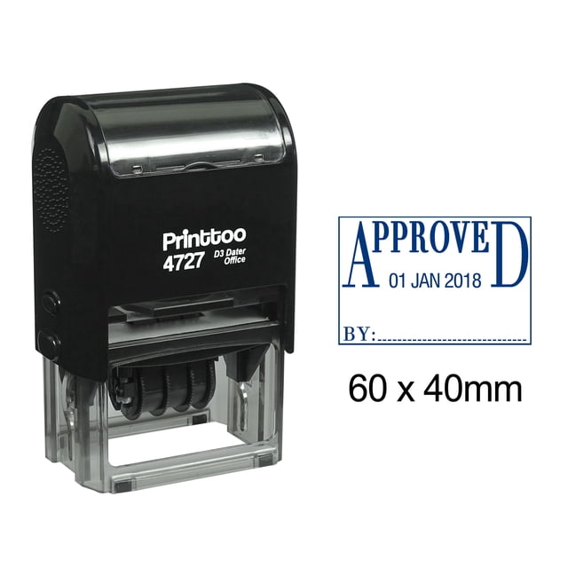 Printtoo Self Inking Approved Dater Stamp With By Text Line Office Stationery Date Rubber Stamp-Blue