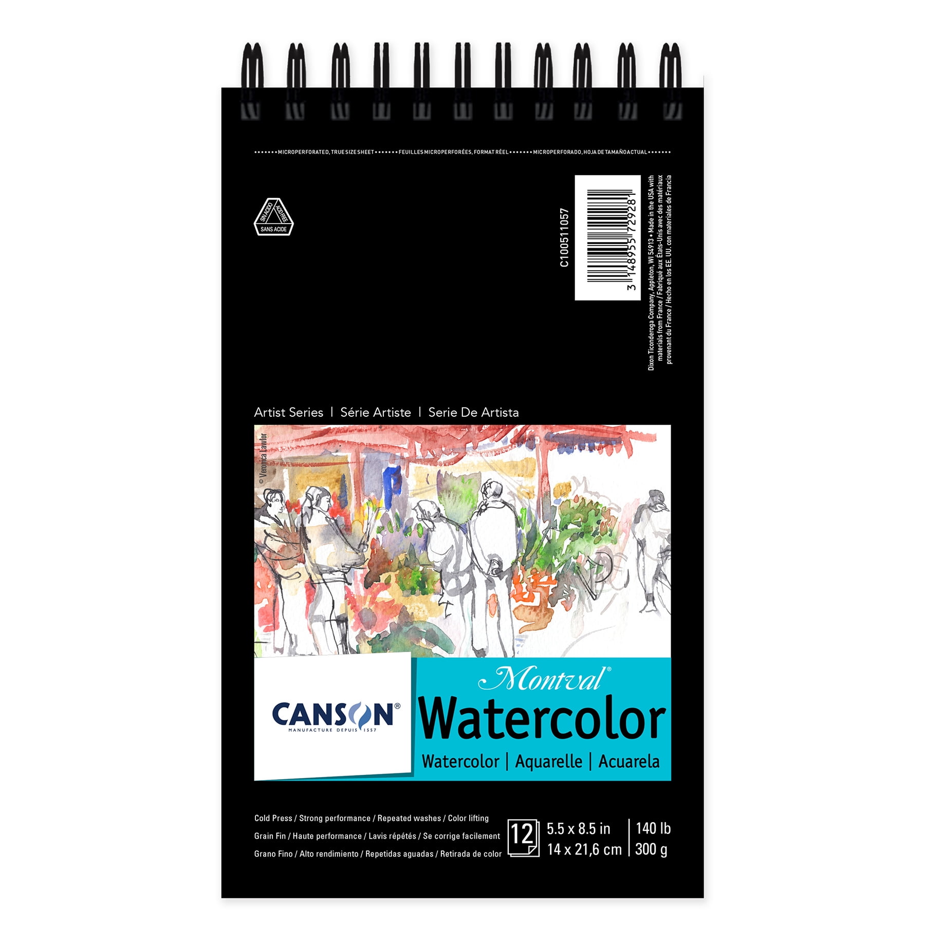 Canson Artist Series Montval Watercolor Pad, Top Wire Binding, 12 Sheet, 5.5x8.5 inch, Pack of 3