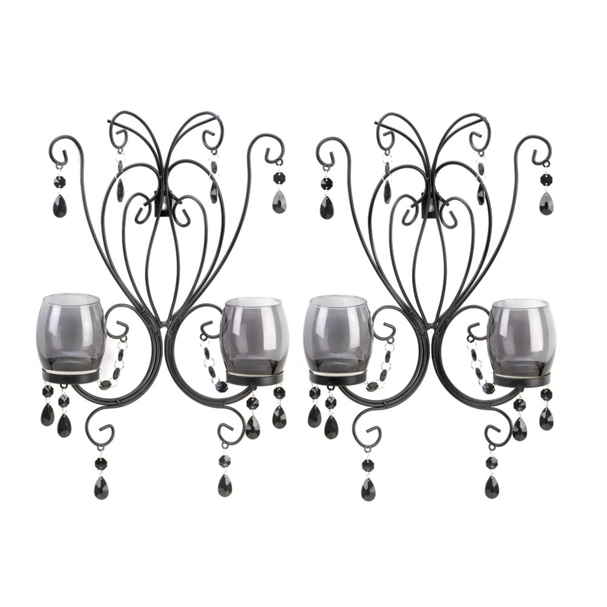 Set of 2 Black and Clear Contemporary Candle Wall Sconces 14.75"
