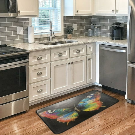 

Long Floor Mat 39x20Inch Kitchen Mat Bathroom Mat Living Room Mat Bedroom Mat Absorbent Delicate Fabric No Ball Do Not Fade Big Butterfly Picture