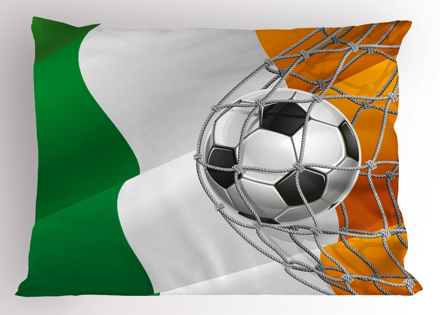 Irish Pillow Sham Sports Theme Soccer Ball in a Net Game Goal with