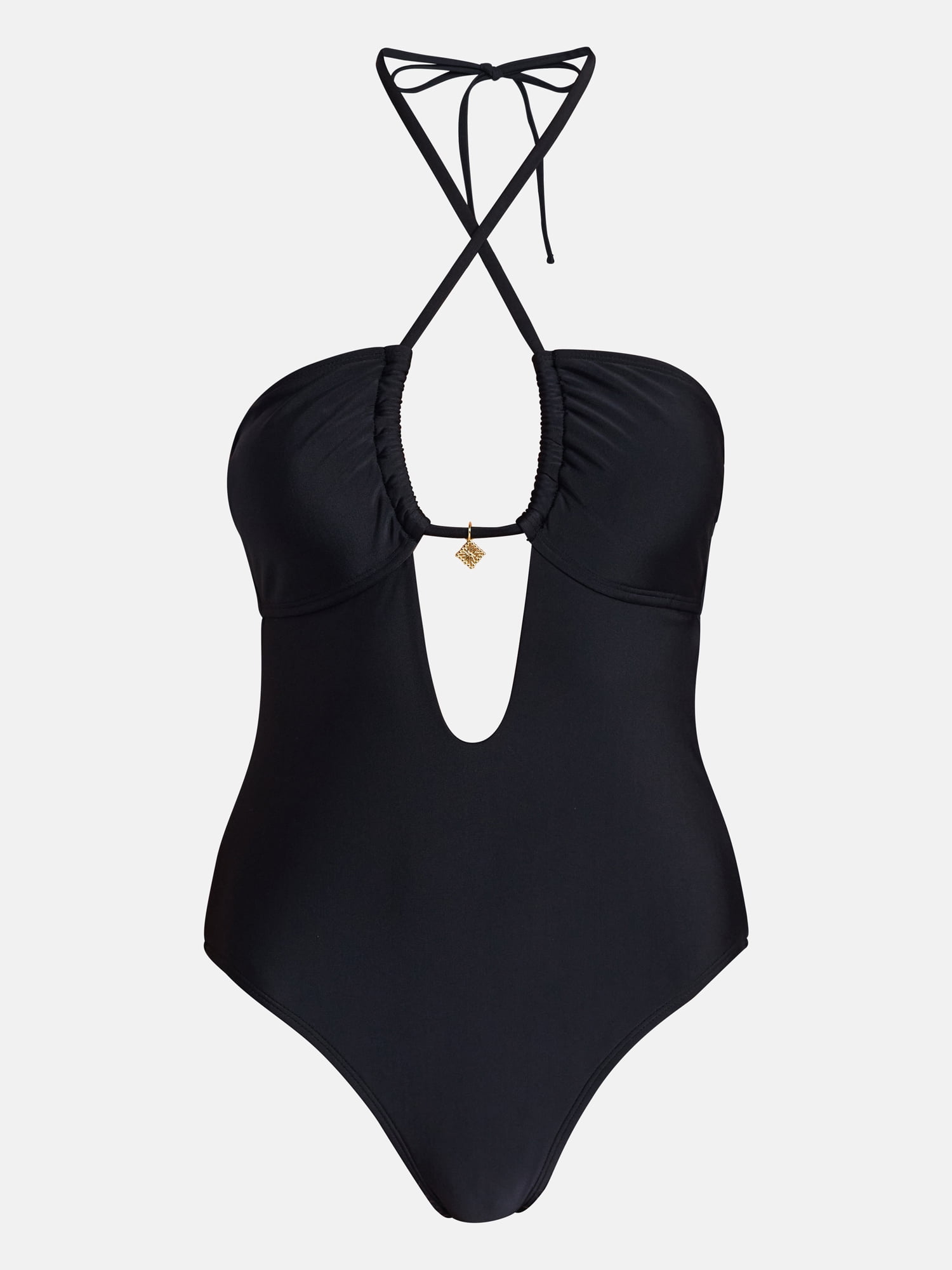 No Boundaries Keyhole Halter One-Piece Swimsuit, Women’s XXS-XXL