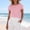 Pink, variant on Women's Summer Solid Color Crew Neck Reversible Button Top, Cotton Linen Short Sleeve Casual Loose Blouse Yellow XXXL