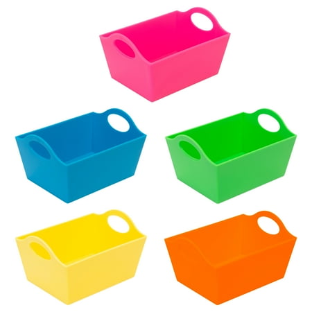 Simplify 5 Pack Mini Plastic Drawer Organizer Storage Baskets in Neon