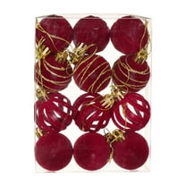 HBBKVI Shatterproof Flocked Red Christmas Balls, Set of 12, 1.6 Inch Plastic Ornaments for Christmas Tree