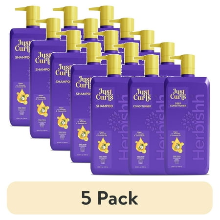 (5 pack) Herbishh Just Curls Shampoo & Conditioner with Deep Conditione, Paraben-free & Vegan for Women & Men , 16.91 fl.oz
