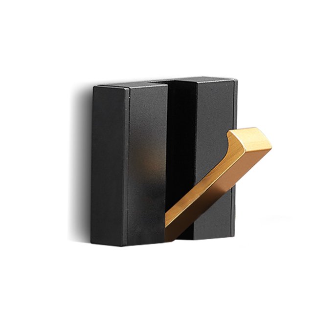 Ganchos Sin perforación Perchero montado en la pared Organizador de chaquetas antioxidantes Soporte colgante antideslizante de aluminio Sala de Juegos de accesorios de baño oro negro 1 gancho Injueey HA010064-01B