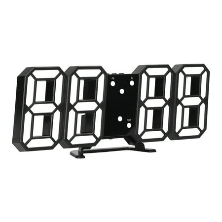 YAHHU 3D LED Digital Wall Clock, Large Display Intelligent Time Date Temperature, Automatic Brightness Adjustment, Black Case Red Digits (9.84 inches / 25 cm)
