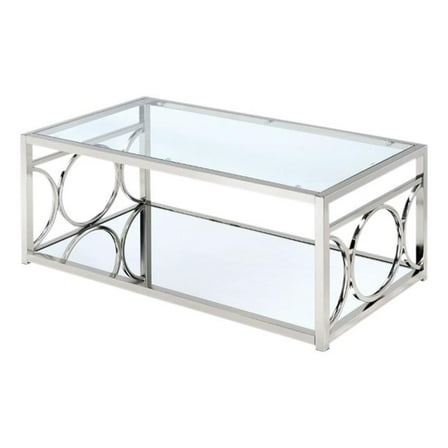 Bowery Hill Glass Coffee Table in Chrome Finish