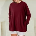 thumbnail image 2 of Women's Crew Neck Sweatshirt Loose Fit Oversized Pullover With Zippered Side Slits Long Sleeved Tops For Fall Fashion, 2 of 5