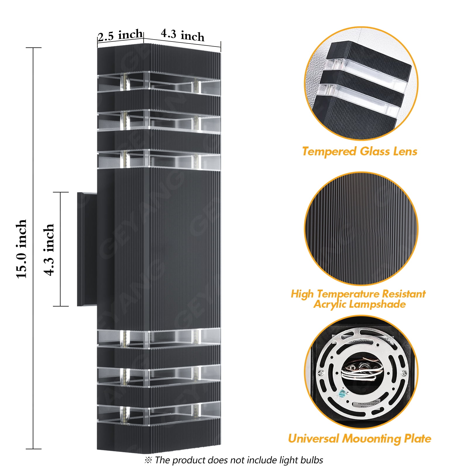 GEYANG waterproof square outdoor wall hanging lamp, 3-layer black modern home outdoor lamp, aluminum waterproof outdoor lighting fixture, suitable for houses, gardens, courtyards(bulb not included)
