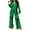 Green, variant on XFLWAM 2 Piece Outfit for Women Long Sleeve Button Down Shirt and Flare Pleated Wide Leg Pants Sets Casual Streetwear