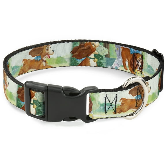Disney Pet Collar, Dog Collar Plastic Buckle, Lady 3 Scene Poses, 9.5 to 14.5 Inches 0.5 Inch Wide