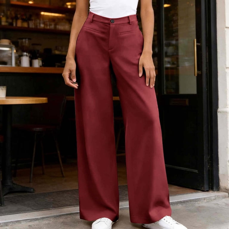 polyester dress pants TruHer Women's Wide Leg Dress Pants High Waisted Business Casual Work Trousers With Pockets, Soft Polyester Blend Loose Straight Leg Office Pants For