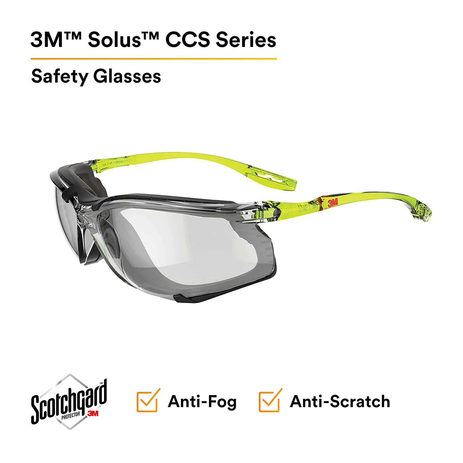 3m Safety Glasses,Foam Lined,Unisex SCCS07SGAF-GRN-F