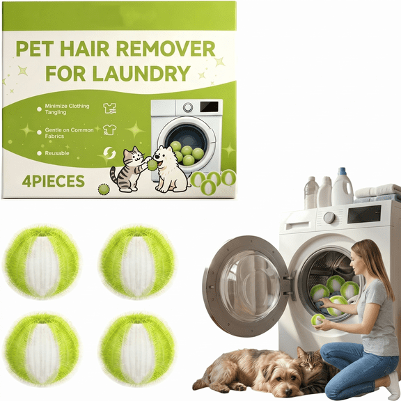 FurZapper Pet Hair Remover for Laundry, Reusable Dog Hair Catcher for Washing Machine & Dryer, Lint  Removal Tool for Clothes, Bedding, Couch Covers, Pet Blankets(Green 4pcs
)