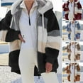 thumbnail image 2 of comerut Women Winter Coat Color Block Long Sleeves Zipper Cardigan Loose Furry Warm Plush Plus Size Lady Jacket Winter Clothes, 2 of 8