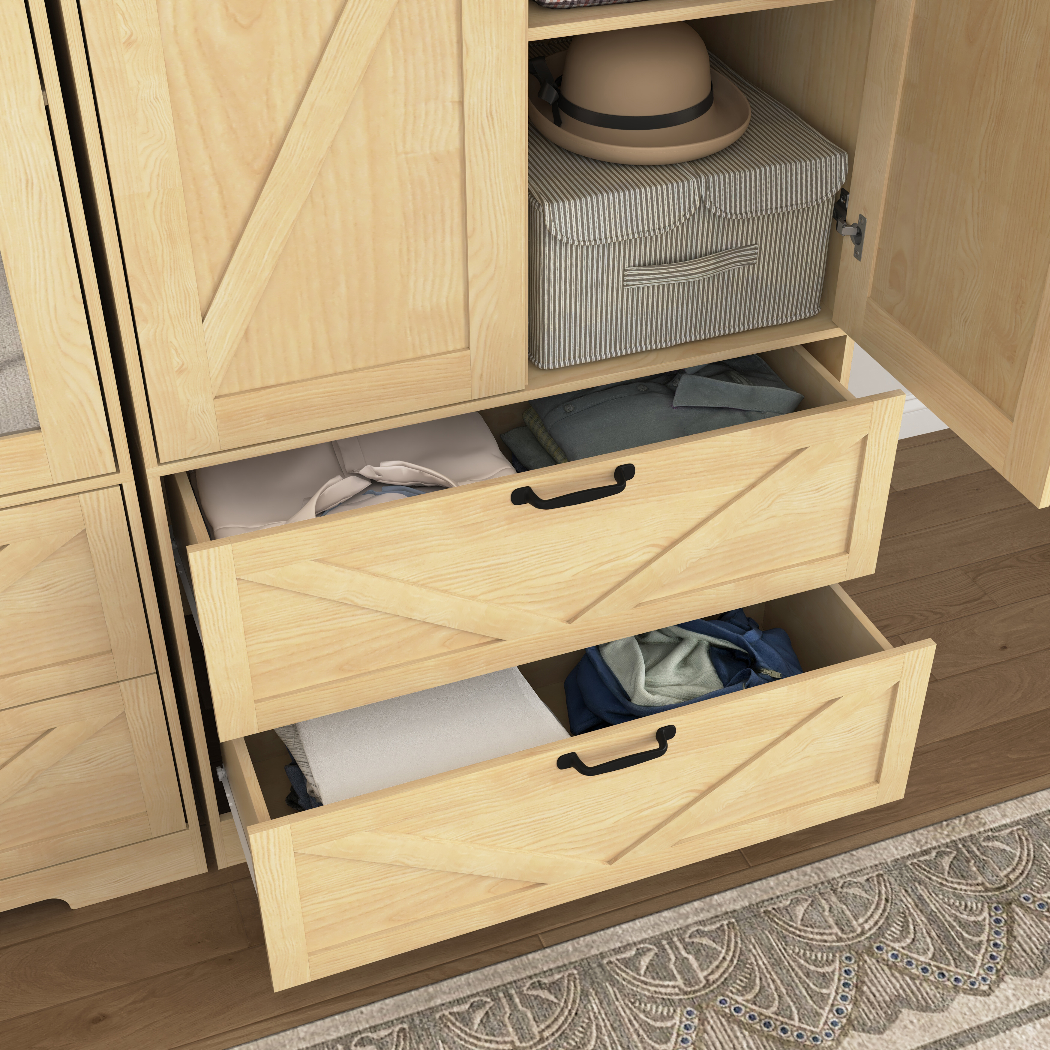 Mintazer 71" Tell Wardrobe Armoire with Mirror Door & 2 Large Drawers and Built-in Induction Light, Freestanding Clothing Storage Cabinet with Hanging Rod & Shelves for Bedroom, Natural