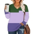 thumbnail image 2 of JYnXIANTI Womens Long Sleeve Tops Lightweight Color Block V Neck T-Shirts Comfy Breathable Tee Shirt Fall Fashion Clothes, 2 of 5