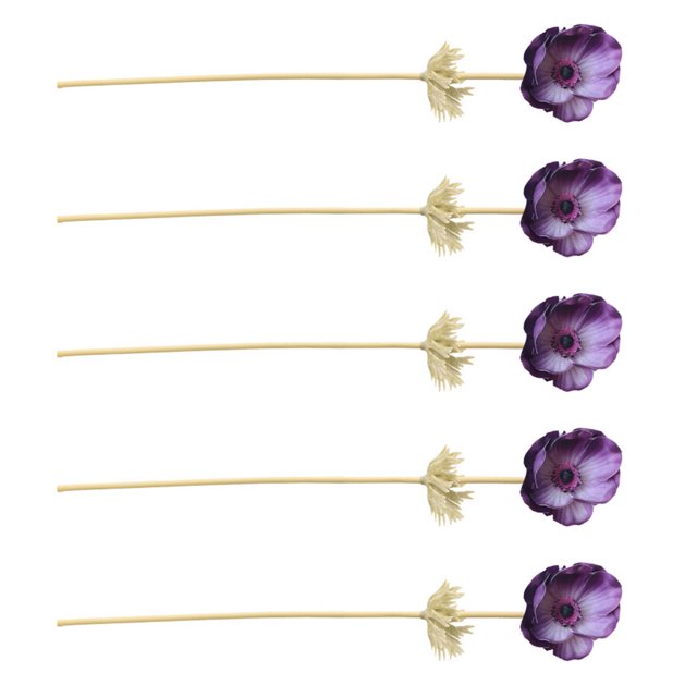 Kearding 5 piezas de anémona artificial con hojas Real Touch Seda Boda Novia Ramo Tallos largos Decoración Flor Decoración Decoración Púrpura