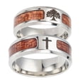 thumbnail image 3 of Grandest Birch Unisex Wood Inlaid Stainless Steel Tree of Life Cross Finger Ring Jewelry Gift Stainless Steel, Wood Silver, 3 of 5