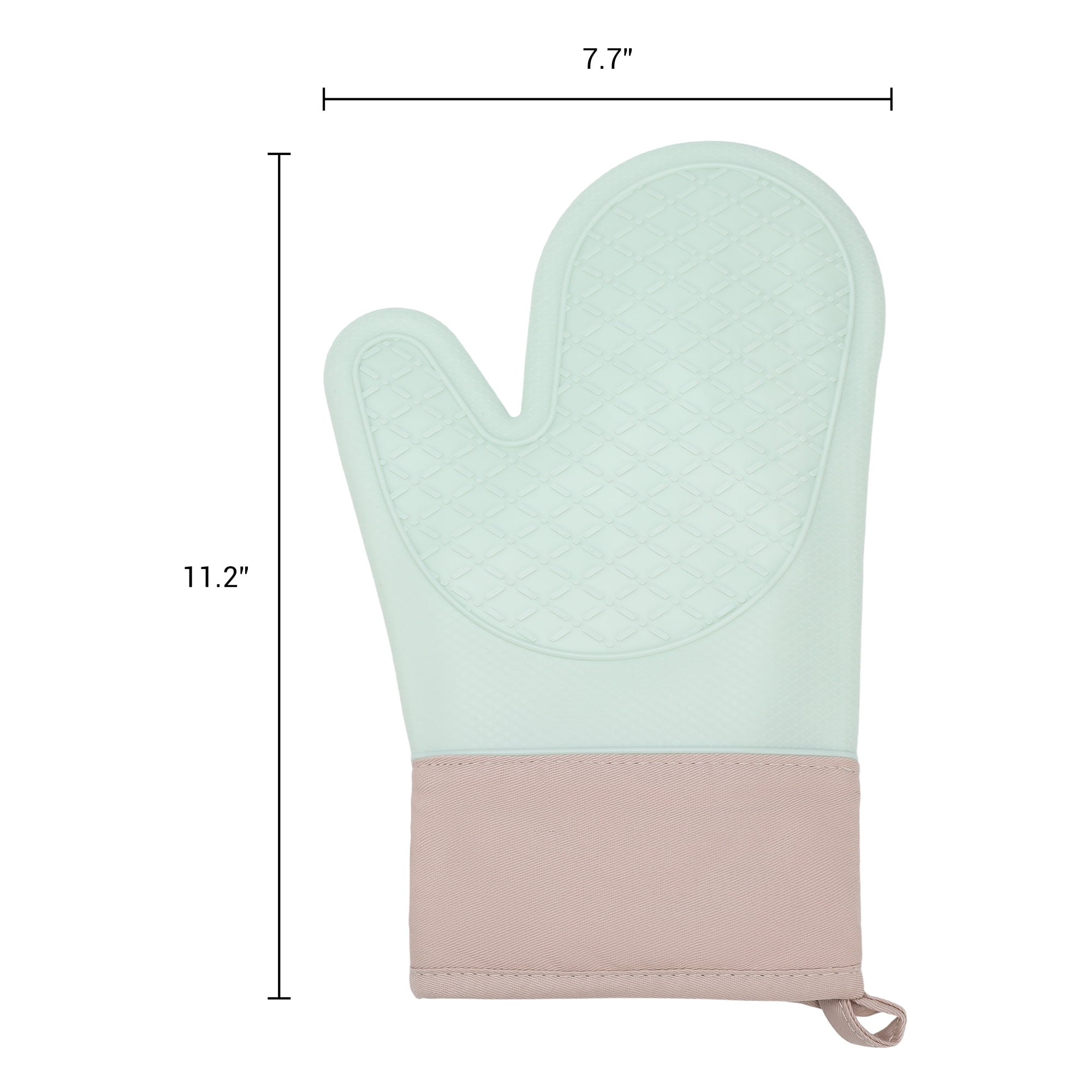 Unique Bargains 2pcs Soft Silicone and Cotton Heat-Resistant Oven Mitts Green 11.2" x 7.7"