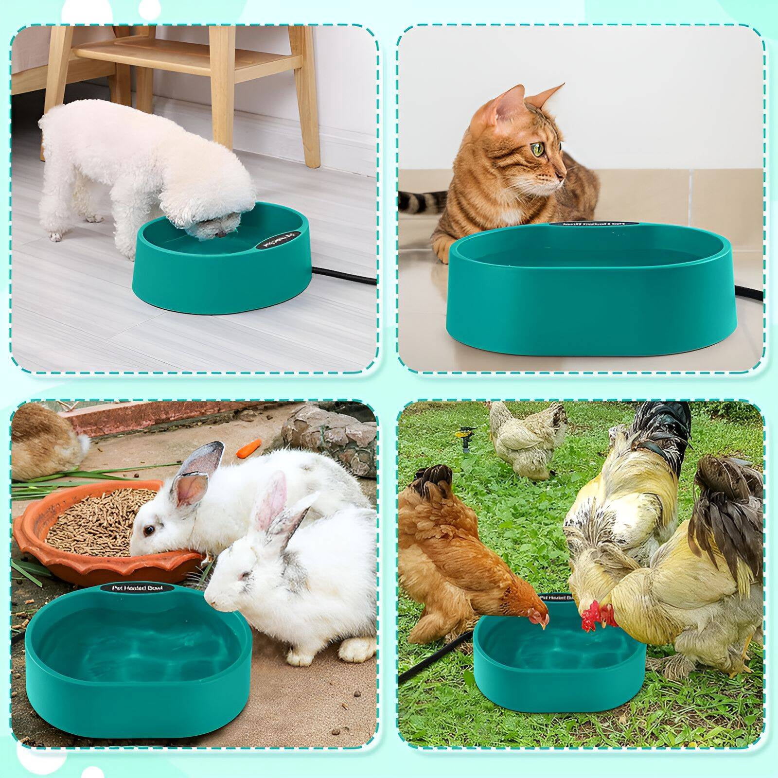 BESTSKY Heated Water Bowl,Heating Function Slow Feeder Dog Bowls,Outdoor Use Dog Feeding Station,Green