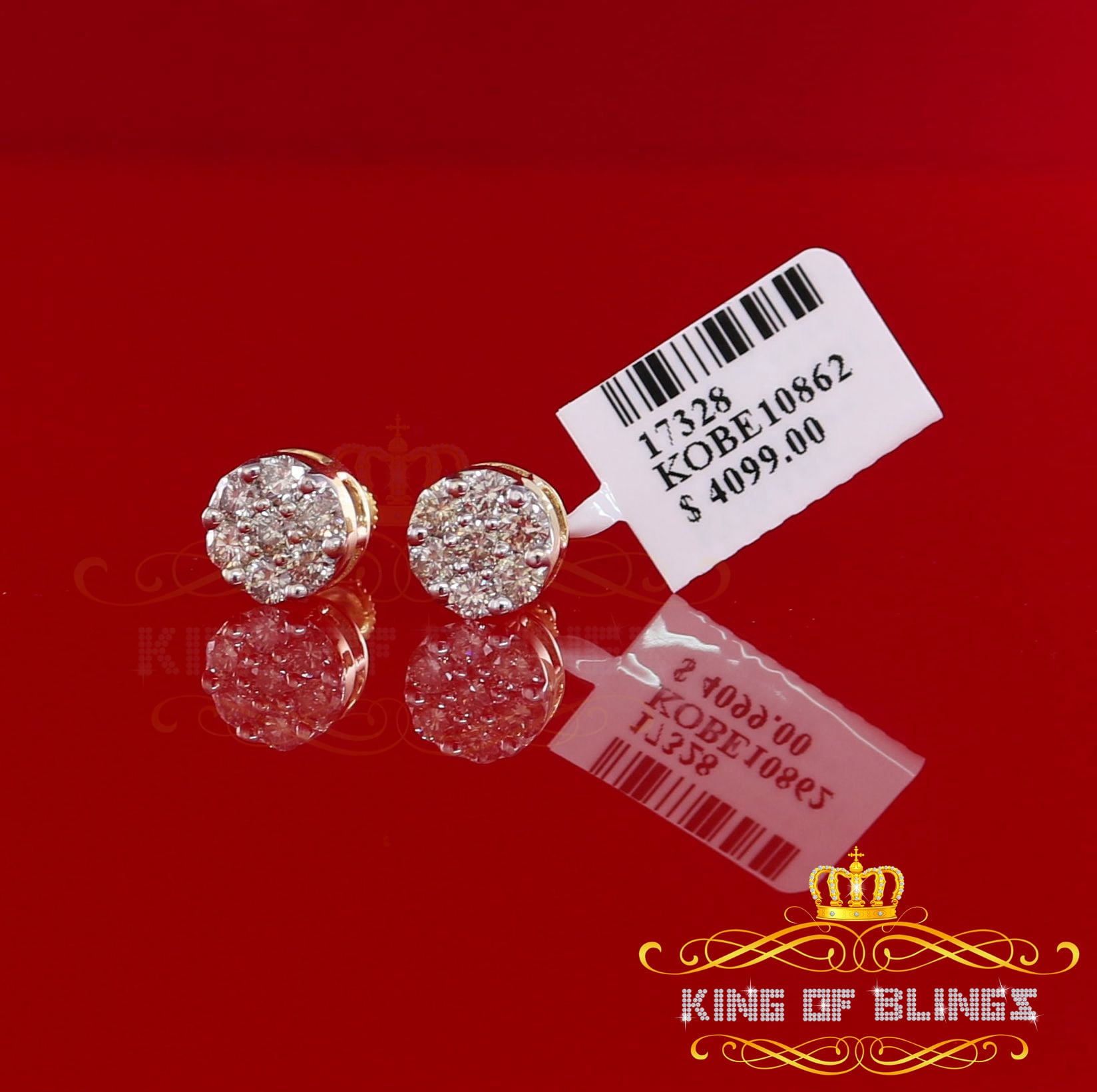 King of Bling's 10K Real Yellow Gold with 1.25CT Real Diamond Men's/Women's Stud Round Earrings