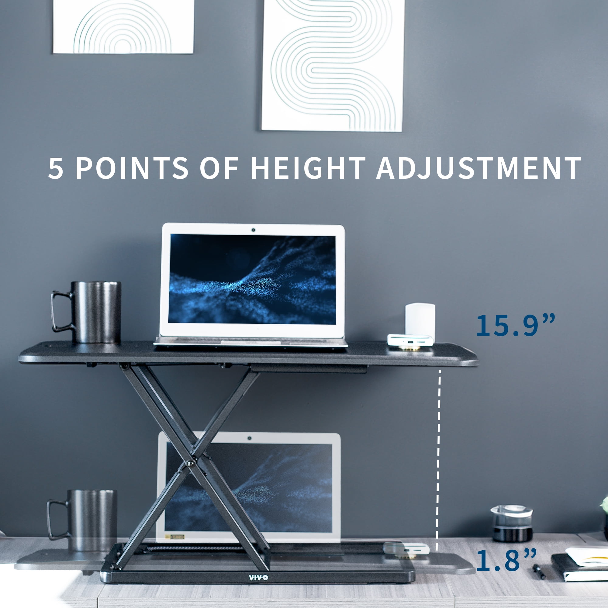 VIVO Black Ultra Slim 32" Desktop Converter, Sit Stand Tabletop Monitor Riser