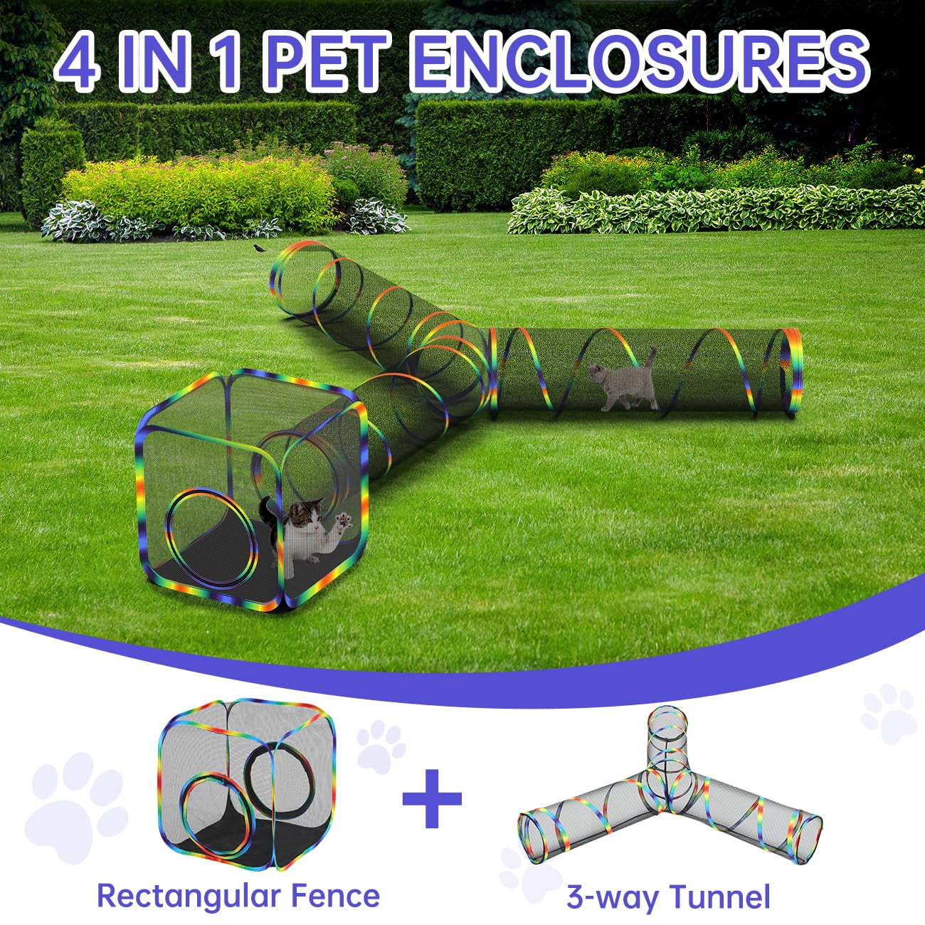 Outdoor Cat Enclosures For Cats Indoor  Patio Portable Mesh Tunnel Playhouse With Free Carry Bag Multiple And Small Animals Rainbow Color