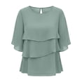 thumbnail image 6 of ClodeEU Women's Chiffon Tiered Ruffle Flared 3/4 Sleeve Blouse ,Casual Loose Fit Bohemian Top Gray,Women's Plus L, 6 of 6