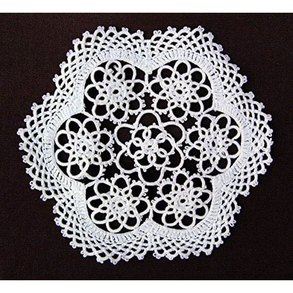 4-piece Handmade Tatting Lace Floral Cotton Coaster Doilies, 6-inch Round, White