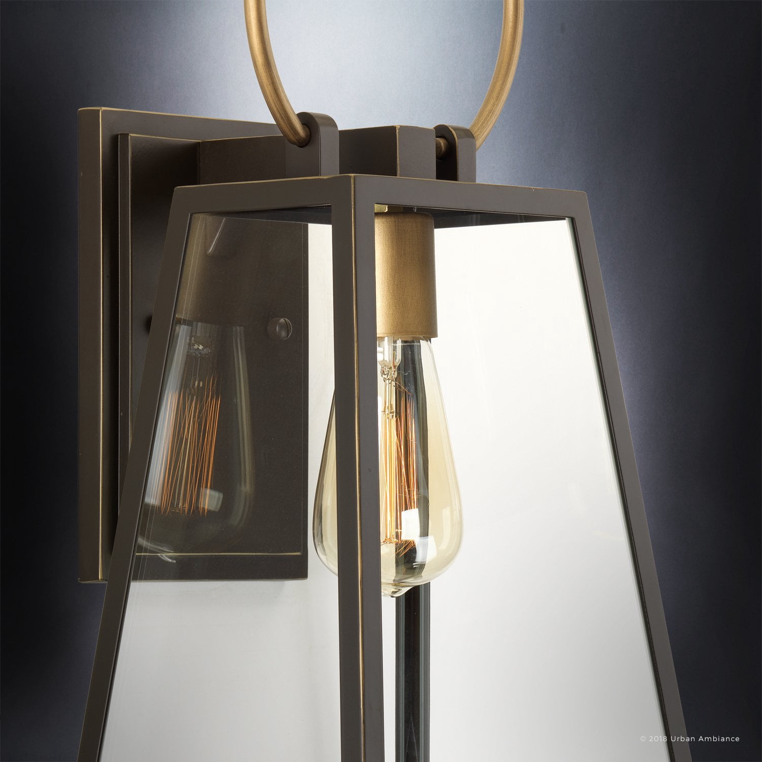 Urban Ambiance Luxury Transitional Outdoor Wall Light, Size: 15-1/8"H x 6-1/2"W, with Farmhouse Style Elements, Olde Bronze Finish and Clear Shade, UHP1002